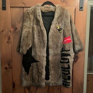 Stylish Rabbit Fur Coat with Unique Patches